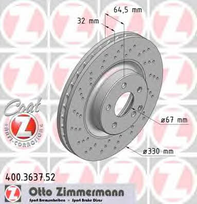 Otto Zimmermann 400.3637.52 Wentylowana przednia tarcza hamulcowa 400363752: Atrakcyjna cena w Polsce na 2407.PL - Zamów teraz!