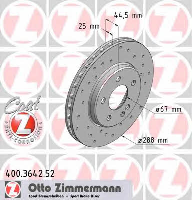 Otto Zimmermann 400.3642.52 Front brake disc ventilated 400364252: Buy near me in Poland at 2407.PL - Good price!