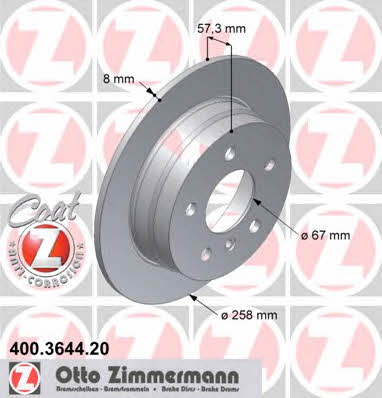 Otto Zimmermann 400.3644.20 Rear brake disc, non-ventilated 400364420: Buy near me in Poland at 2407.PL - Good price!