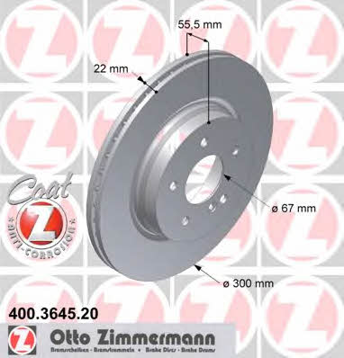 Otto Zimmermann 400.3645.20 Rear ventilated brake disc 400364520: Buy near me in Poland at 2407.PL - Good price!