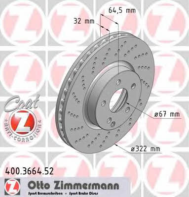 Otto Zimmermann 400.3664.52 Front brake disc ventilated 400366452: Buy near me in Poland at 2407.PL - Good price!