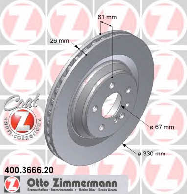 Otto Zimmermann 400.3666.20 Тормозной диск задний вентилируемый 400366620: Отличная цена - Купить в Польше на 2407.PL!