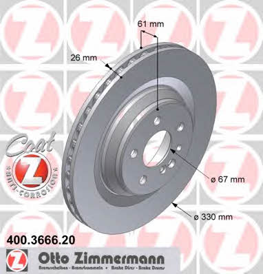 Otto Zimmermann 400.3666.20 Wentylowana tarcza hamulcowa z tyłu 400366620: Dobra cena w Polsce na 2407.PL - Kup Teraz!