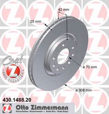 Otto Zimmermann 430.1488.20 Front brake disc ventilated 430148820: Buy near me in Poland at 2407.PL - Good price!