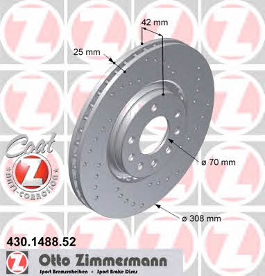 Otto Zimmermann 430.1488.52 Front brake disc ventilated 430148852: Buy near me in Poland at 2407.PL - Good price!