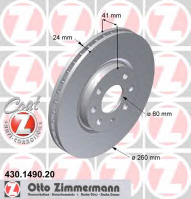 Otto Zimmermann 430.1490.20 Front brake disc ventilated 430149020: Buy near me in Poland at 2407.PL - Good price!