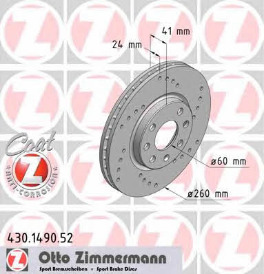 Otto Zimmermann 430.1490.52 Front brake disc ventilated 430149052: Buy near me in Poland at 2407.PL - Good price!