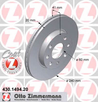 Otto Zimmermann 430.1494.20 Front brake disc ventilated 430149420: Buy near me at 2407.PL in Poland at an Affordable price!