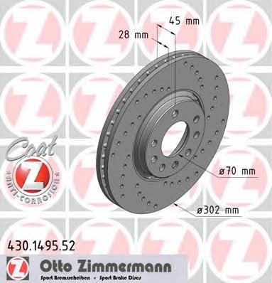 Otto Zimmermann 430.1495.52 Тормозной диск передний вентилируемый 430149552: Отличная цена - Купить в Польше на 2407.PL!