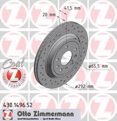 Otto Zimmermann 430.1496.52 Rear ventilated brake disc 430149652: Buy near me in Poland at 2407.PL - Good price!