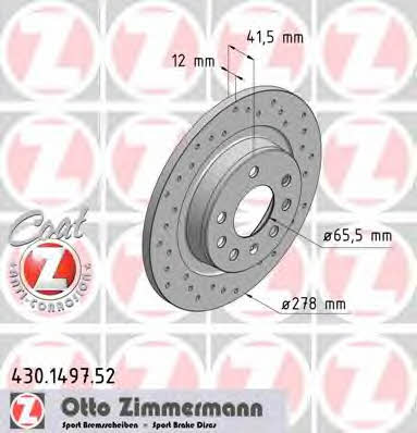 Otto Zimmermann 430.1497.52 Rear brake disc, non-ventilated 430149752: Buy near me in Poland at 2407.PL - Good price!