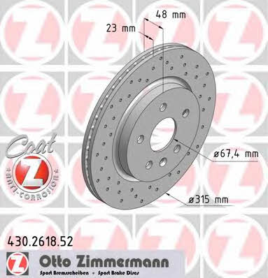 Otto Zimmermann 430.2618.52 Rear ventilated brake disc 430261852: Buy near me in Poland at 2407.PL - Good price!