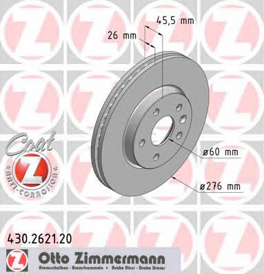 Otto Zimmermann 430.2621.20 Front brake disc ventilated 430262120: Buy near me in Poland at 2407.PL - Good price!