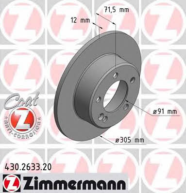Otto Zimmermann 430.2633.20 Rear brake disc, non-ventilated 430263320: Buy near me at 2407.PL in Poland at an Affordable price!