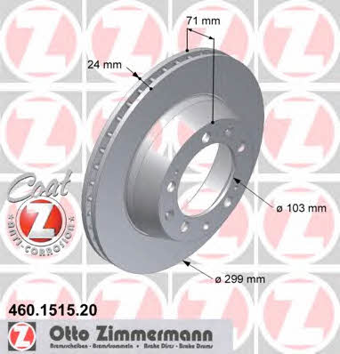 Otto Zimmermann 460.1515.20 Rear ventilated brake disc 460151520: Buy near me in Poland at 2407.PL - Good price!