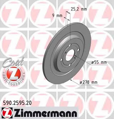 Otto Zimmermann 590.2595.20 Rear brake disc, non-ventilated 590259520: Buy near me in Poland at 2407.PL - Good price!