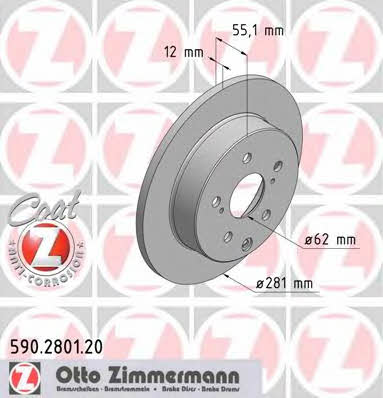 Otto Zimmermann 590.2801.20 Rear brake disc, non-ventilated 590280120: Buy near me in Poland at 2407.PL - Good price!