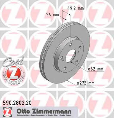Otto Zimmermann 590.2802.20 Front brake disc ventilated 590280220: Buy near me in Poland at 2407.PL - Good price!