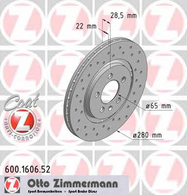 Otto Zimmermann 600.1606.52 Front brake disc ventilated 600160652: Buy near me at 2407.PL in Poland at an Affordable price!