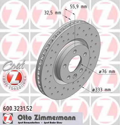 Otto Zimmermann 600.3231.52 Wentylowana przednia tarcza hamulcowa 600323152: Dobra cena w Polsce na 2407.PL - Kup Teraz!