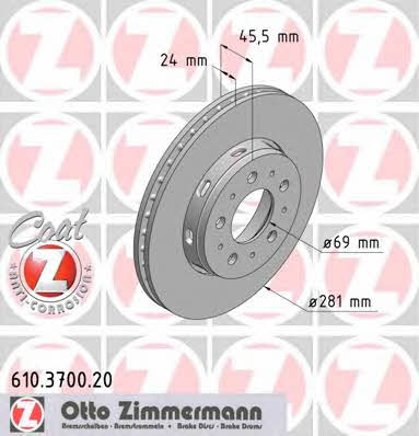 Otto Zimmermann 610.3700.20 Front brake disc ventilated 610370020: Buy near me in Poland at 2407.PL - Good price!