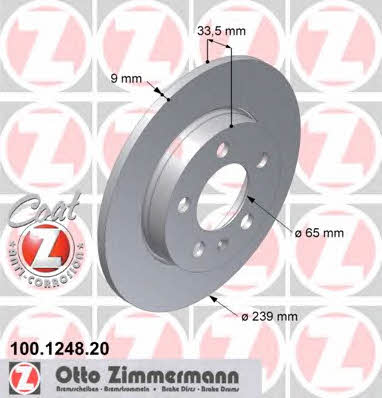 Otto Zimmermann 100.1248.20 Rear brake disc, non-ventilated 100124820: Buy near me at 2407.PL in Poland at an Affordable price!