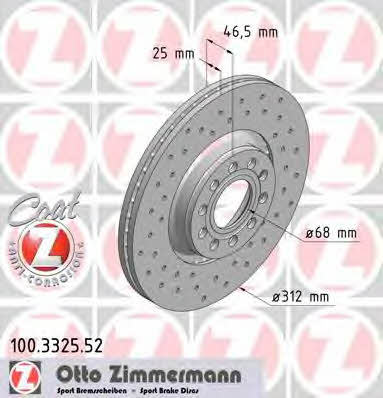 Otto Zimmermann 100.3325.52 Front brake disc ventilated 100332552: Buy near me in Poland at 2407.PL - Good price!