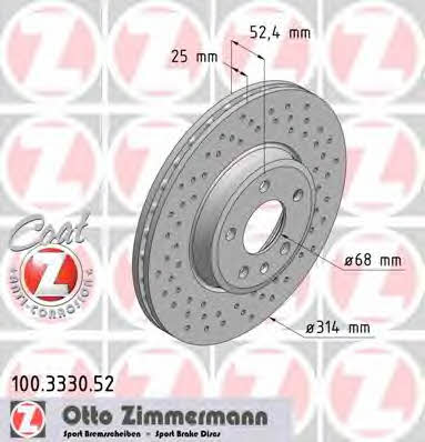 Otto Zimmermann 100.3330.52 Front brake disc ventilated 100333052: Buy near me in Poland at 2407.PL - Good price!