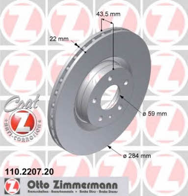 Otto Zimmermann 110.2207.20 Front brake disc ventilated 110220720: Buy near me in Poland at 2407.PL - Good price!