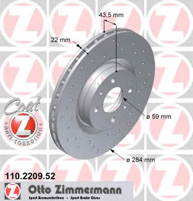 Otto Zimmermann 110.2209.52 Front brake disc ventilated 110220952: Buy near me in Poland at 2407.PL - Good price!