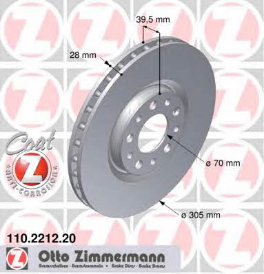 Otto Zimmermann 110.2212.20 Front brake disc ventilated 110221220: Buy near me in Poland at 2407.PL - Good price!