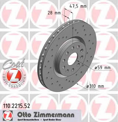 Otto Zimmermann 110.2215.52 Brake disc 110221552: Buy near me in Poland at 2407.PL - Good price!
