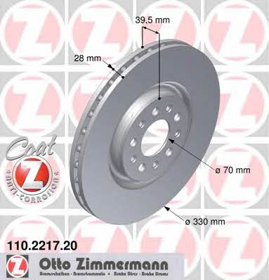 Otto Zimmermann 110.2217.20 Front brake disc ventilated 110221720: Buy near me in Poland at 2407.PL - Good price!