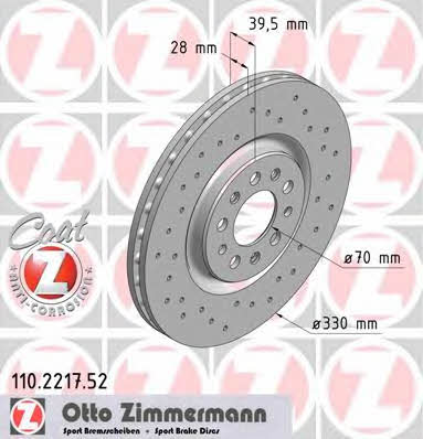 Otto Zimmermann 110.2217.52 Front brake disc ventilated 110221752: Buy near me in Poland at 2407.PL - Good price!