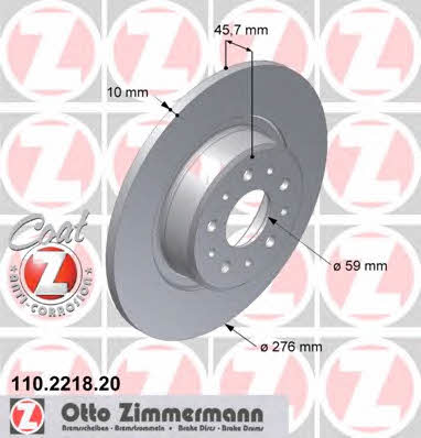 Otto Zimmermann 110.2218.20 Rear brake disc, non-ventilated 110221820: Buy near me in Poland at 2407.PL - Good price!