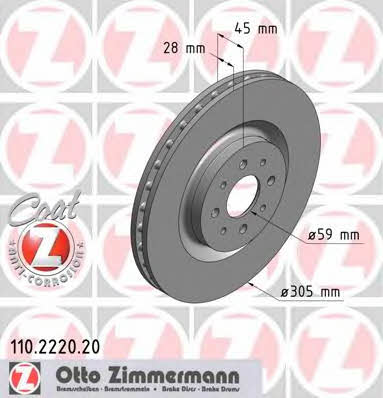 Otto Zimmermann 110.2220.20 Front brake disc ventilated 110222020: Buy near me in Poland at 2407.PL - Good price!