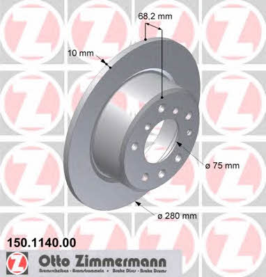 Otto Zimmermann 150.1140.00 Rear brake disc, non-ventilated 150114000: Buy near me in Poland at 2407.PL - Good price!