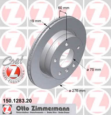 Otto Zimmermann 150.1283.20 Rear ventilated brake disc 150128320: Buy near me in Poland at 2407.PL - Good price!