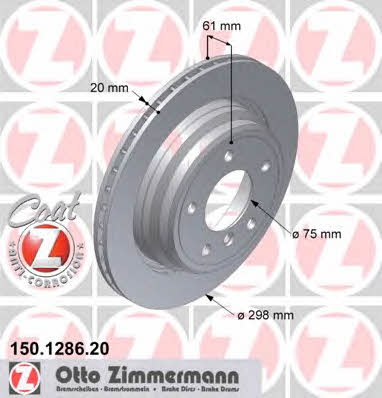 Otto Zimmermann 150.1286.20 Rear ventilated brake disc 150128620: Buy near me in Poland at 2407.PL - Good price!