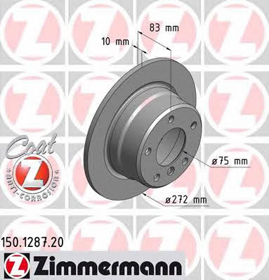 Otto Zimmermann 150.1287.20 Rear brake disc, non-ventilated 150128720: Buy near me in Poland at 2407.PL - Good price!