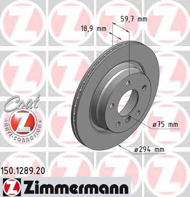 Otto Zimmermann 150.1289.20 Rear ventilated brake disc 150128920: Buy near me in Poland at 2407.PL - Good price!