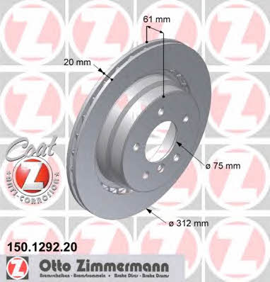 Otto Zimmermann 150.1292.20 Rear ventilated brake disc 150129220: Buy near me at 2407.PL in Poland at an Affordable price!