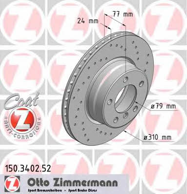 Otto Zimmermann 150.3402.52 Ventilated brake disc with perforation 150340252: Buy near me in Poland at 2407.PL - Good price!