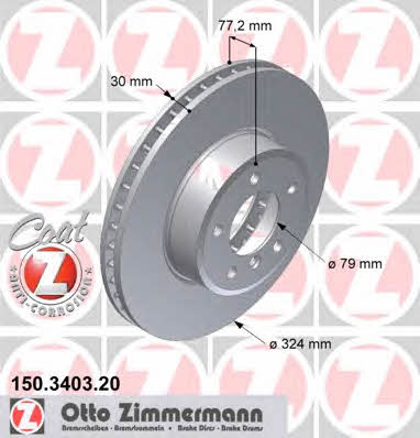 Otto Zimmermann 150.3403.20 Front brake disc ventilated 150340320: Buy near me in Poland at 2407.PL - Good price!
