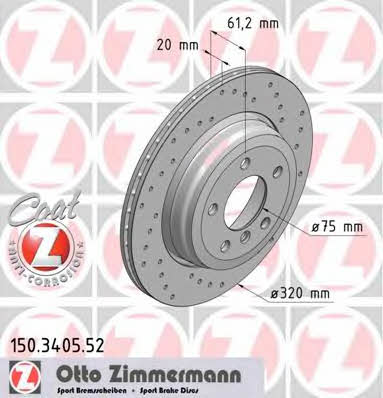 Otto Zimmermann 150.3405.52 Rear ventilated brake disc 150340552: Buy near me in Poland at 2407.PL - Good price!