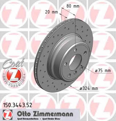 Otto Zimmermann 150.3443.52 Тормозной диск задний вентилируемый 150344352: Отличная цена - Купить в Польше на 2407.PL!