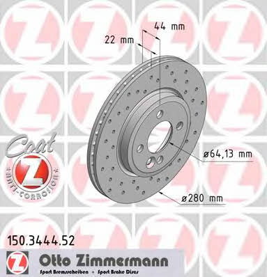 Otto Zimmermann 150.3444.52 Front brake disc ventilated 150344452: Buy near me in Poland at 2407.PL - Good price!