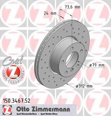 Otto Zimmermann 150.3467.52 Тормозной диск передний вентилируемый 150346752: Отличная цена - Купить в Польше на 2407.PL!