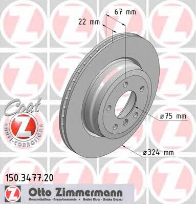 Otto Zimmermann 150.3477.20 Rear ventilated brake disc 150347720: Buy near me at 2407.PL in Poland at an Affordable price!