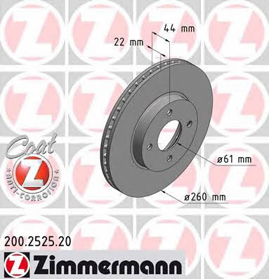Otto Zimmermann 200.2525.20 Front brake disc ventilated 200252520: Buy near me in Poland at 2407.PL - Good price!